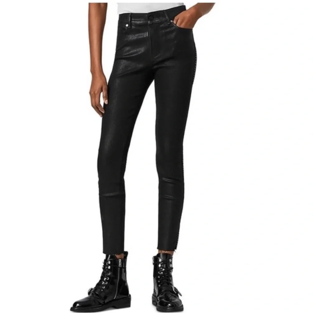 All Saints Sz 25 Miller Black Skinny Jeans w/Silver Studs - Picture 2 of 16